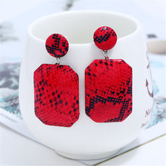 Red Serpentine Geometric Drop Earrings