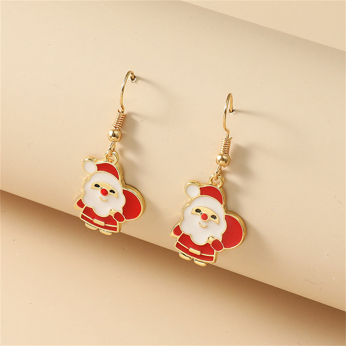 Red Enamel & 18K Gold-Plated Santa Pendant Necklace & Drop Earrings