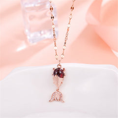 Red Crystal & 18K Rose Gold-Plated Fish Pendant Necklace