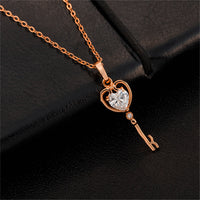 White Crystal & 18k Rose Gold-Plated Key Pendant Necklace