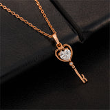 White Crystal & 18k Rose Gold-Plated Key Pendant Necklace