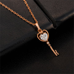 White Crystal & 18K Rose Gold-Plated Key Pendant Necklace