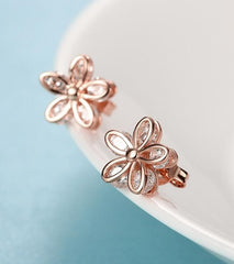 Cubic Zirconia & 18K Rose Gold-Plated Flower Stud Earrings