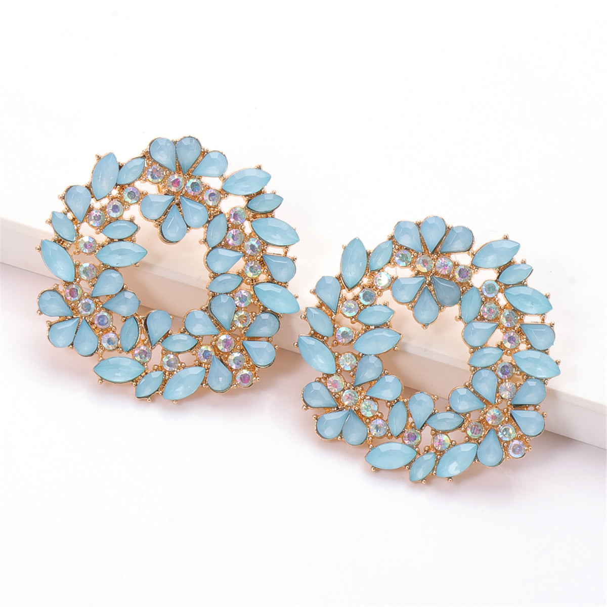 Light Blue Crystal & Cubic Zirconia 18K Gold Plated Botany Stud Earring