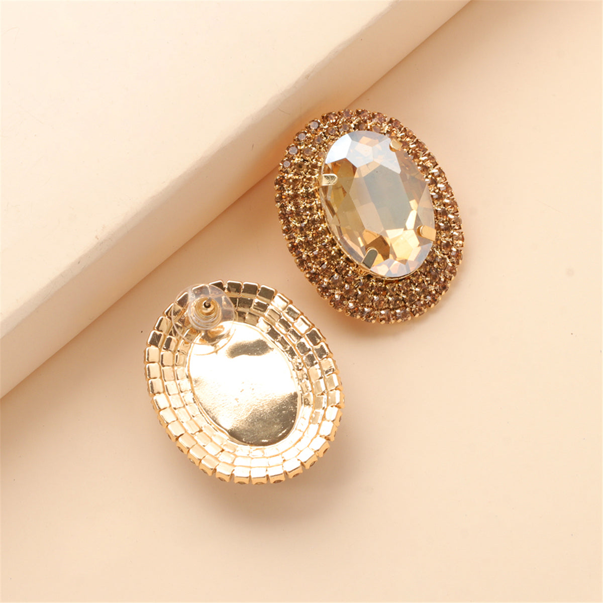 Champagne Crystal & Cubic Zirconia 18K Gold-Plated Oval Stud Earrings