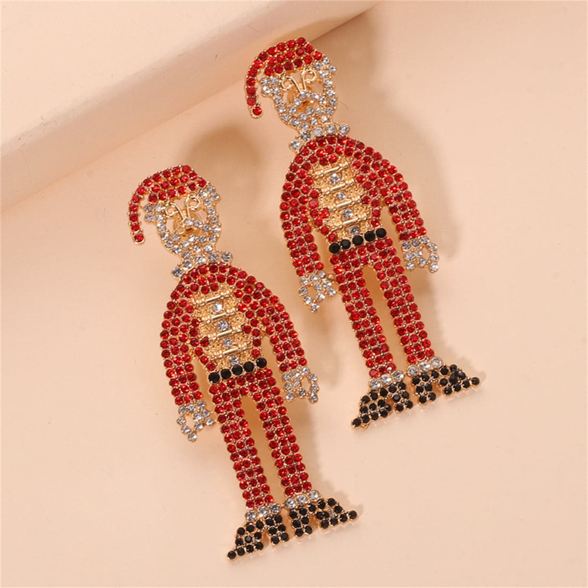 Red Cubic Zirconia & 18K Gold-Plated Santa Drop Earrings
