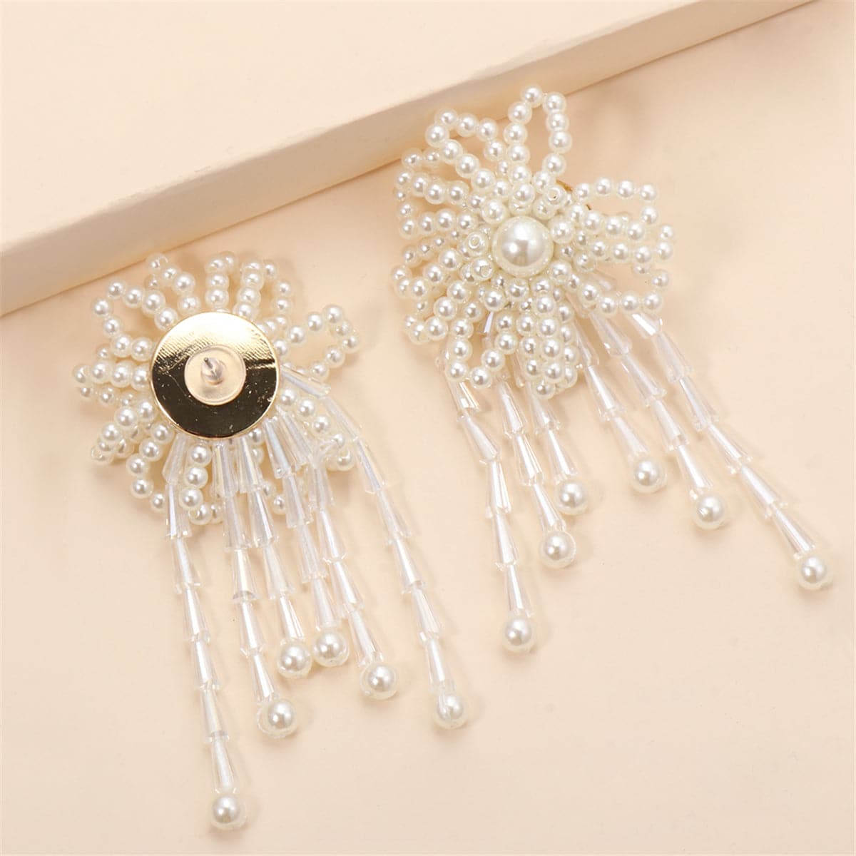 White Pearl & Acrylic 18K Gold-Plated Flower Tassel Drop Earrings