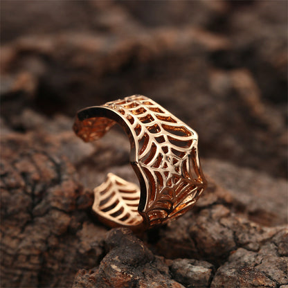 18K Gold-Plated Web Adjustable Ring, gold statement rings for women, botanical inspired, side view