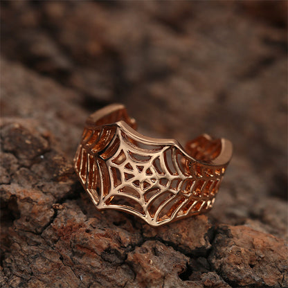 18K Gold-Plated Web Adjustable Ring, gold statement rings for women, botanical inspired, front view
