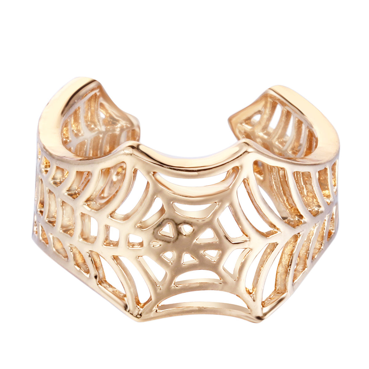 18K Gold-Plated Web Adjustable Ring, gold statement rings for women, botanical inspired, detail close-up