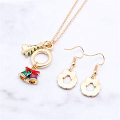 Green Enamel & 18K Gold-Plated Wreath Earrings & Pendant Necklace