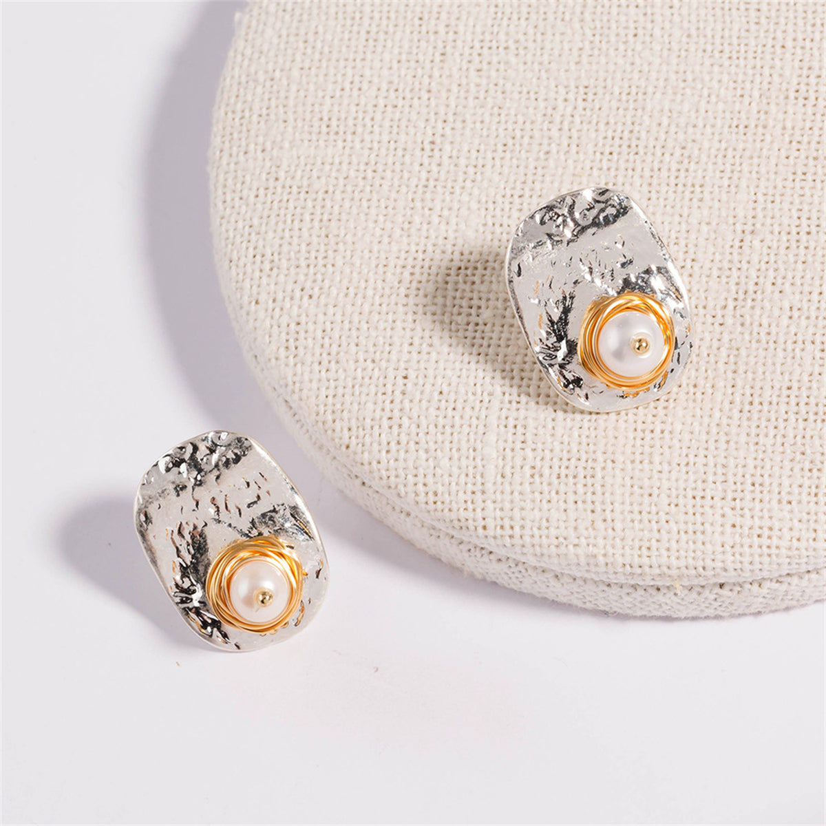 Pearl & Two Tone Entangled Stud Earrings