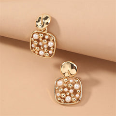 Pearl & 18K Gold-Plated Square Bezel-Set Drop Earrings