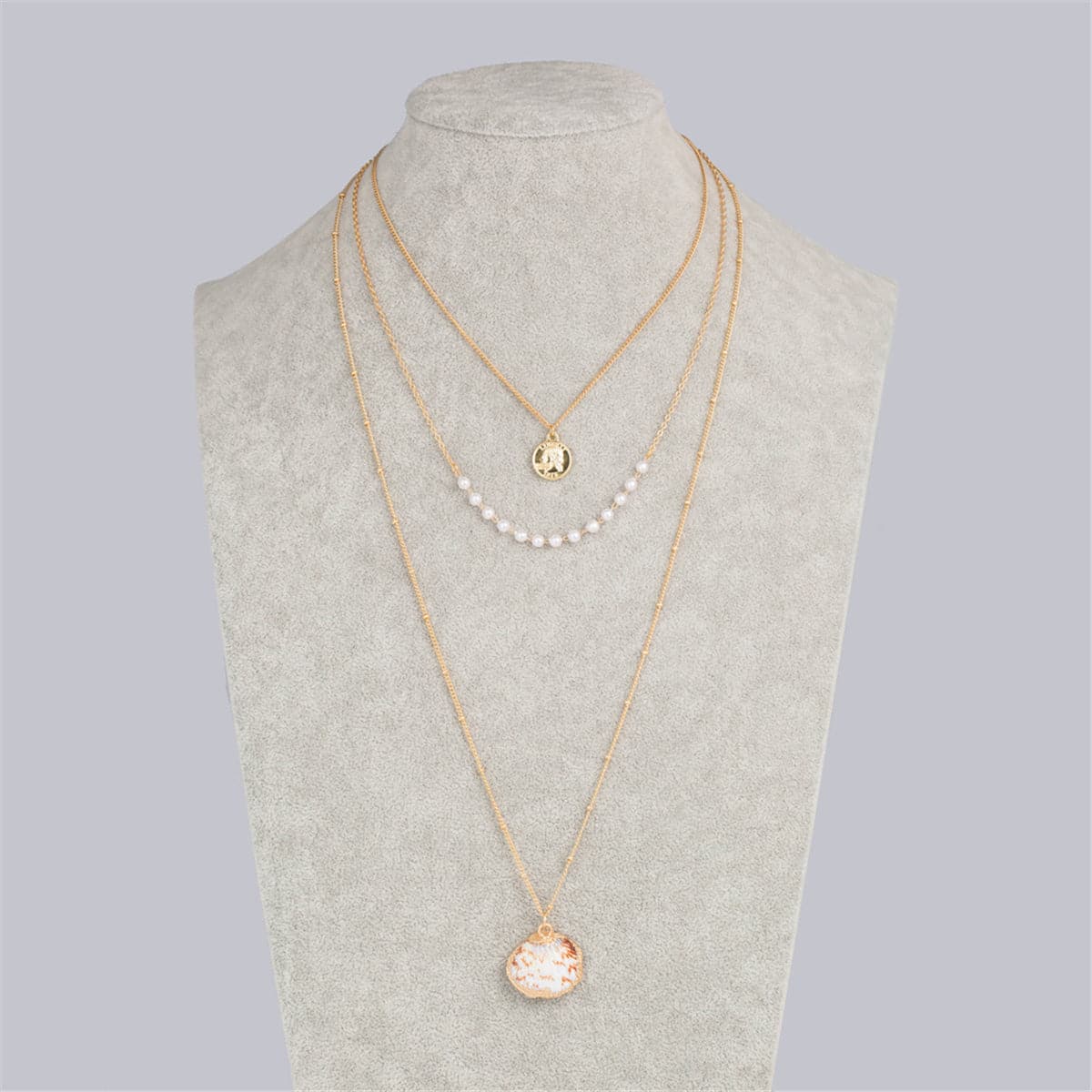 Pearl & Shell 18K Gold-Plated Coin Layered Necklace