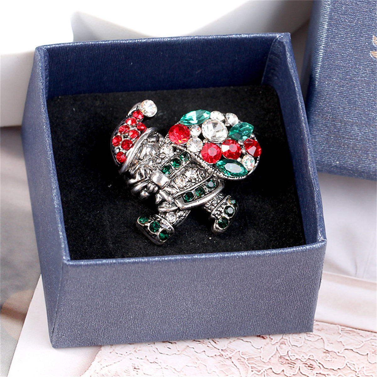 Green Crystal & Cubic Zirconia Santa Brooch