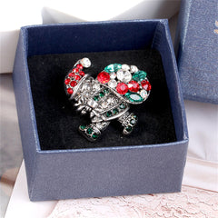 Green Crystal & Cubic Zirconia Santa Brooch