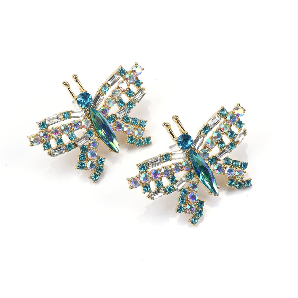 Green Crystal & Cubic Zirconia Butterfly Stud Earrings