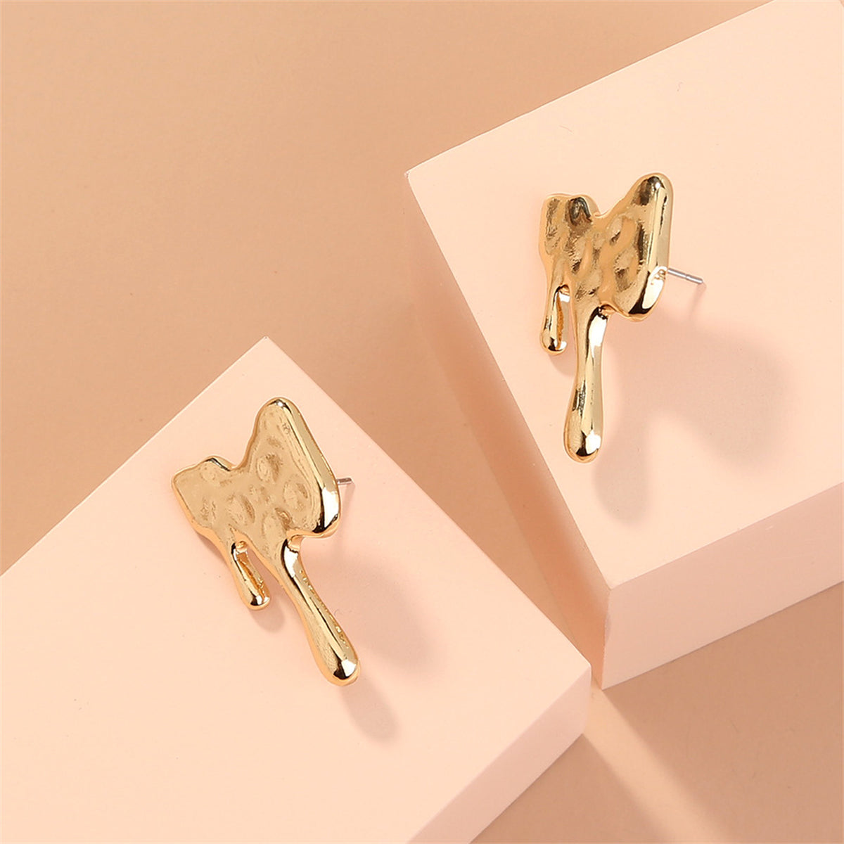 18K Gold-Plated Melted Geometric Stud Earrings, gold stud earrings for women, vintage-inspired design, styled look