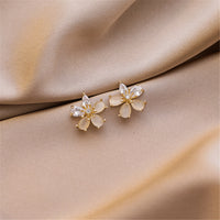 Crystal & Cats Eye Flower Stud Earrings