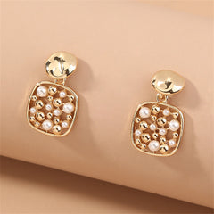 Pearl & 18K Gold-Plated Square Bezel-Set Drop Earrings