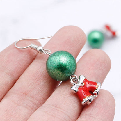 Green and Silver-Plated Ball Bell Drop Earrings, silver drop earrings for women, elegant gift for her, side view