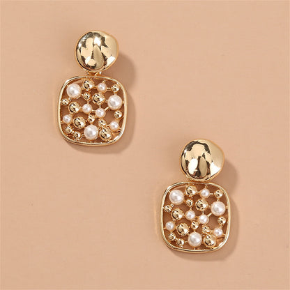 Pearl and 18K Gold-Plated Square Bezel-Set Drop Earrings, gold drop earrings for women, lifestyle look