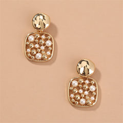Pearl & 18K Gold-Plated Square Bezel-Set Drop Earrings