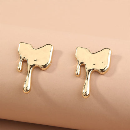 18K Gold-Plated Melted Geometric Stud Earrings, gold stud earrings for women, vintage-inspired design, detail close-up