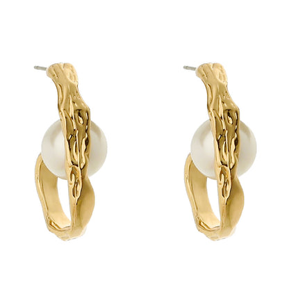 Pearl & 18K Gold-Plated Huggie Earrings