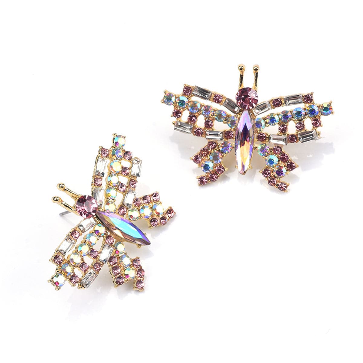 Champagne Crystal & Cubic Zirconia Butterfly Stud Earrings