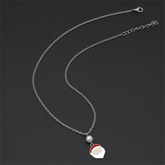 Pearl & Enamel Silver-Plated Santa Pendant Necklace