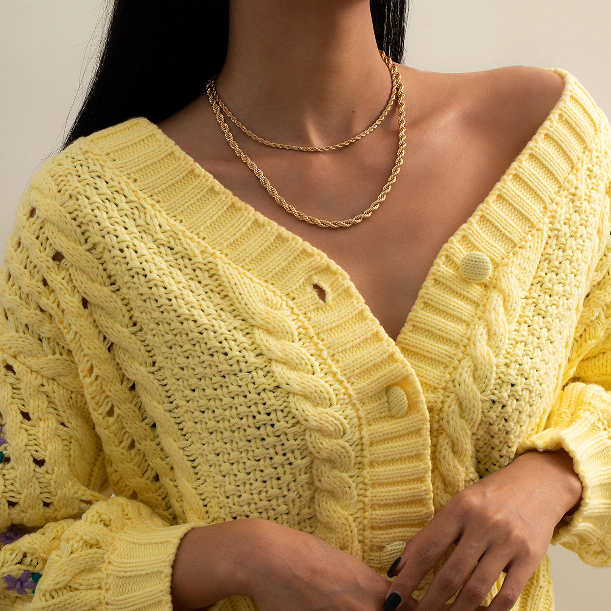 18K Gold-Plated Layered Rope Chain Set, jewelry gift sets for women, elegant gift for her, detail close-up