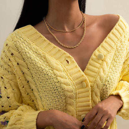 18K Gold-Plated Layered Rope Chain Set, jewelry gift sets for women, elegant gift for her, detail close-up