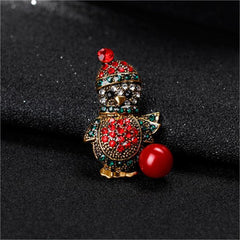 Cubic Zirconia & Red Resin Enamel Penguin Brooch