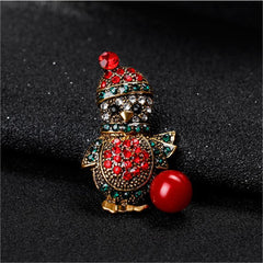 Cubic Zirconia & Red Resin Enamel Penguin Brooch