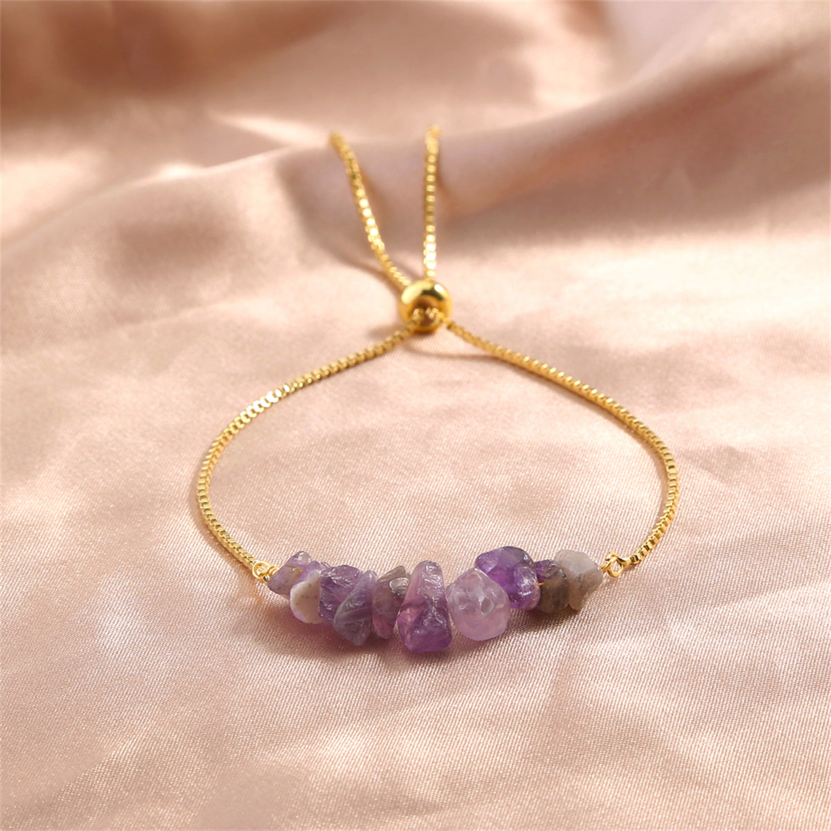 Purple Resin and 18K Gold-Plated Adjustable Bracelet, gold bracelet for women, everyday style, styled look