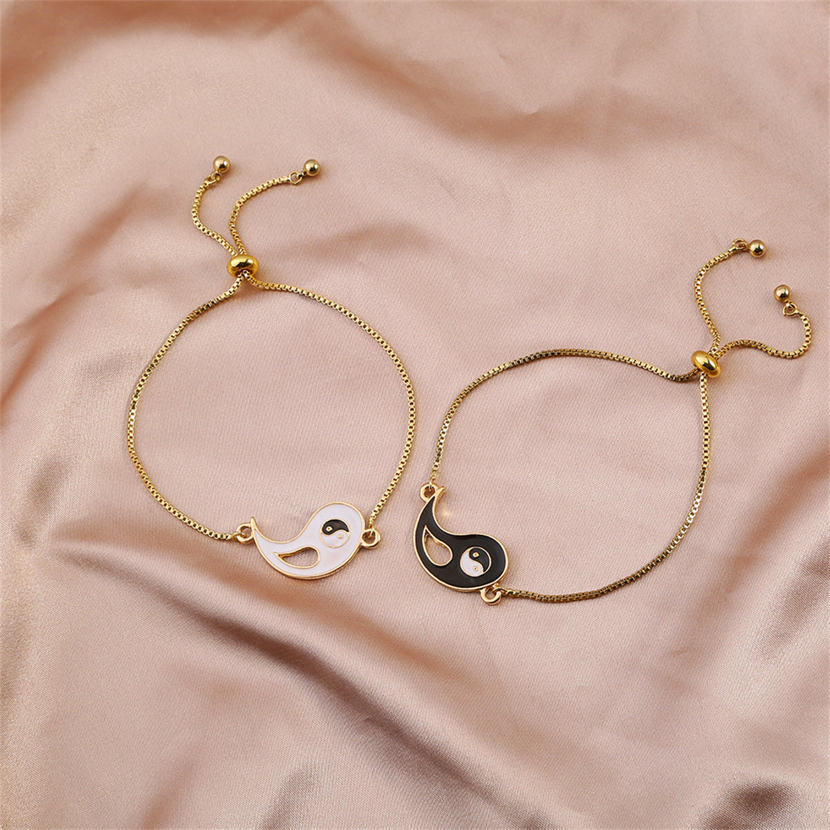 Enamel & 18K Gold-Plated Yin Yang Bracelet Set