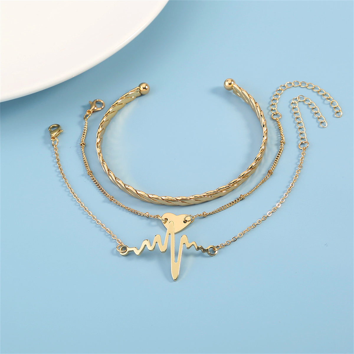 18K Gold-Plated Heartbeat Bracelet & Cuff Set