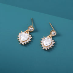 Light Pink Crystal & Cubic Zirconia Heart Drop Earrings