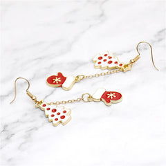 Red & White Tree & Mittens Drop Earrings