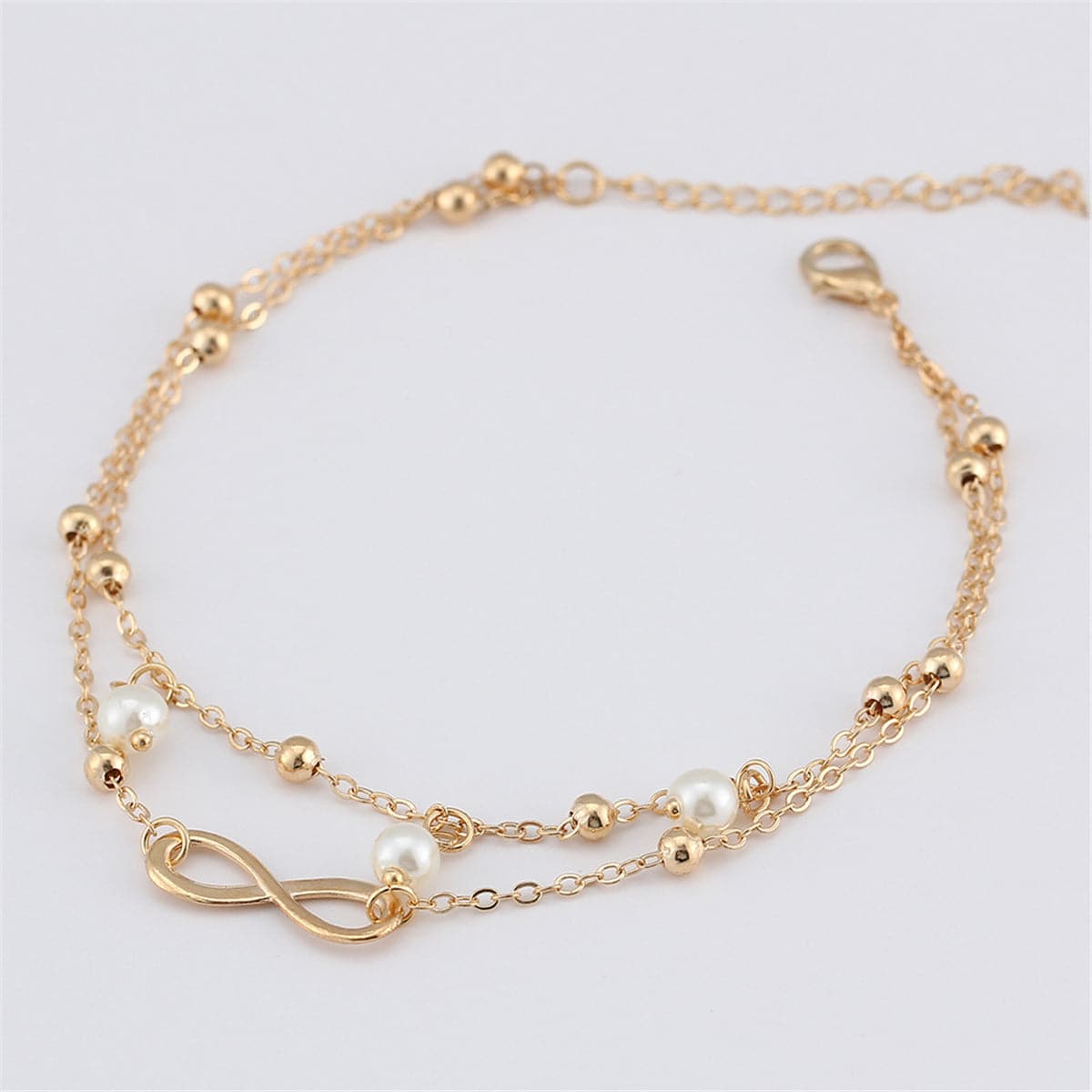 Pearl & 18K Gold-Plated Infinity Charm Layer Anklet