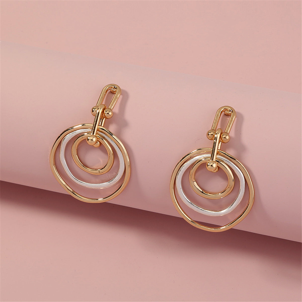 Two-Tone Ripple Drop Earrings, drop earrings for women, dainty minimalist design, lifestyle look
