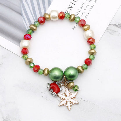 Pearl and Two-Tone Snowflake Bell Stretch Charm Bracelet, bracelet for women, everyday style, side view