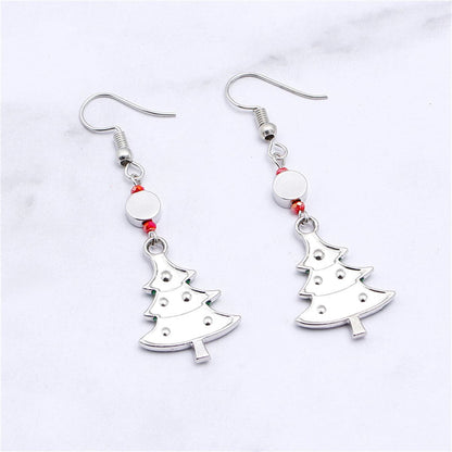 Red Rhinestone and Green Enamel Christmas Tree Drop Earrings, drop earrings for women, everyday style, detail close-up