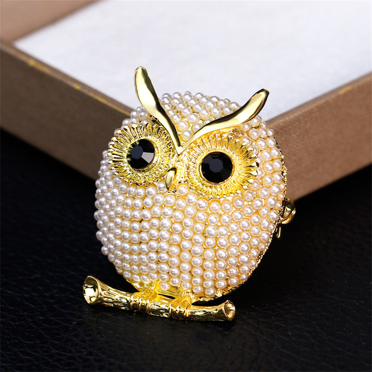 Cubic Zirconia & Pearl 18K Gold-Plated Owl Brooch