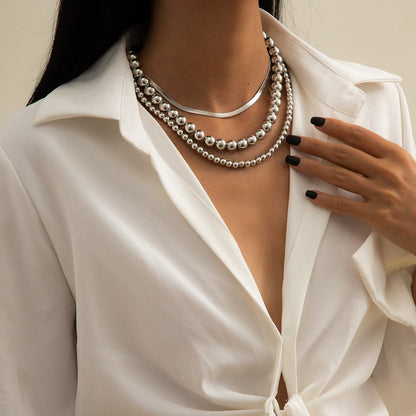 Silver-Plated Herringbone Chain Choker Necklace Set, jewelry gift sets for women, botanical inspired, side view