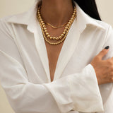 18k Gold-Plated Bead & Snake Chain Necklace Set