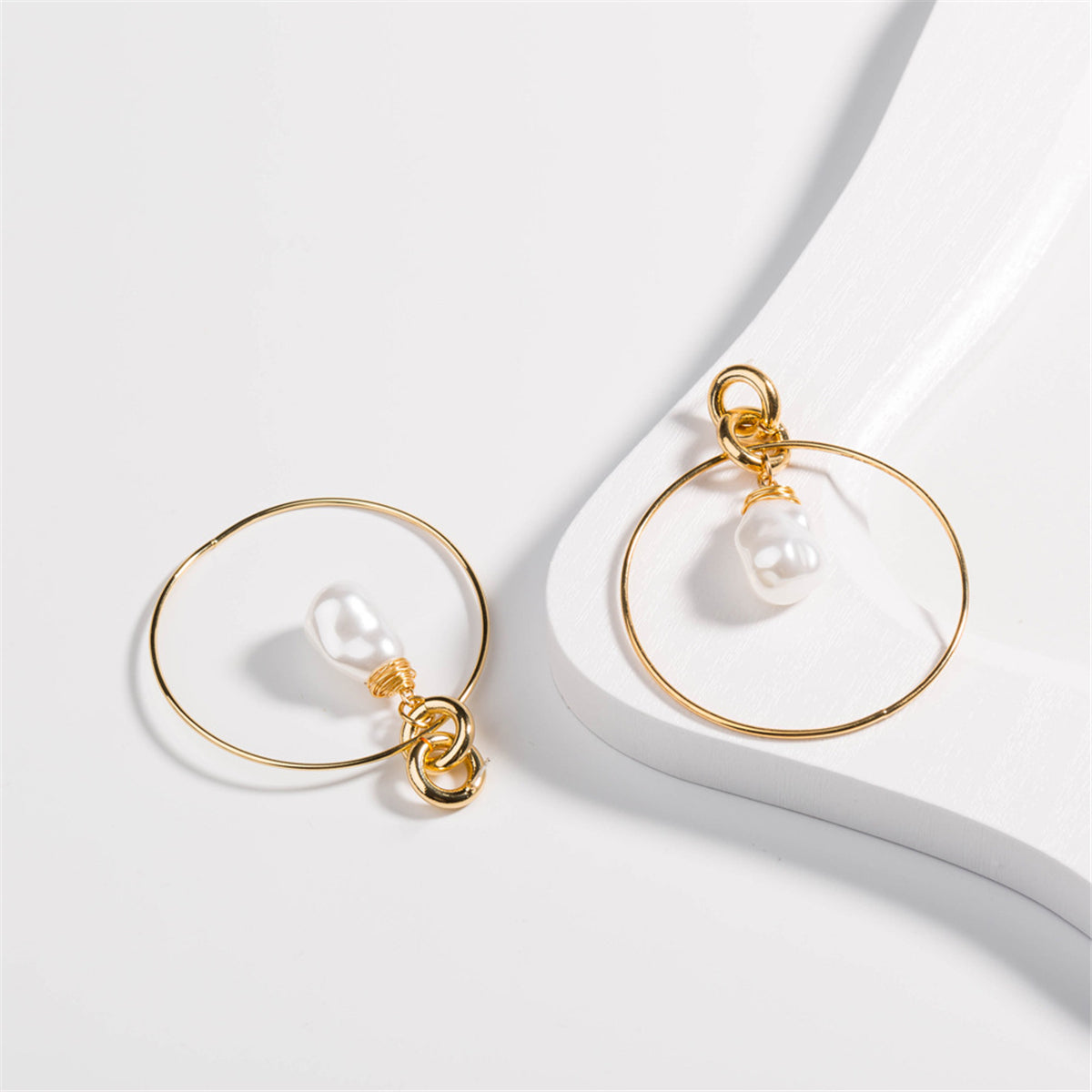 Pearl and 18K Gold-Plated Circle Drop Earrings, gold drop earrings for women, everyday style, lifestyle look