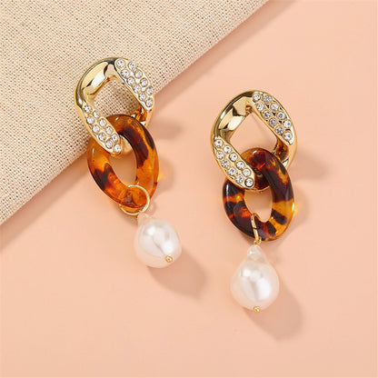 Pearl and Cubic Zirconia Resin 18K Gold-Plated Chain Link Drop Earrings, gold drop earrings for women, lifestyle look