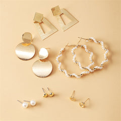 Pearl & 18K Gold-Plated Geometric Stud & Drop Earrings Set